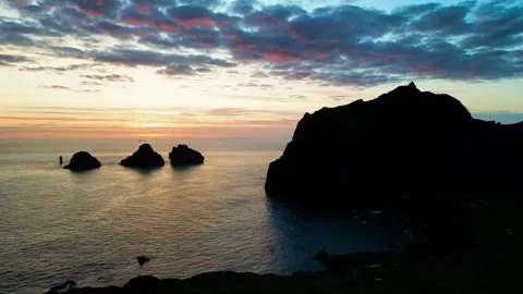 Small 3 islands in the mountains at sunset view from a drone Stock Footage 256576627