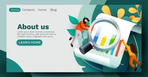 Small 3d flying and analyzing diagram data with magnifying glass. Business audit Stock Illustration
