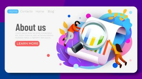 Small 3d flying and analyzing diagram data with magnifying glass. Business audit Stock Illustration