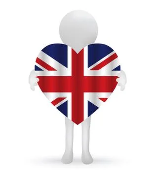 Small 3d man holding a british flag Stock Illustration