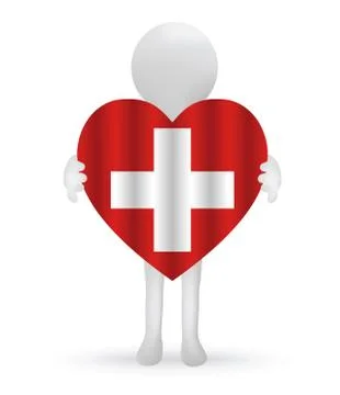Small 3d man holding a swiss flag Stock Illustration