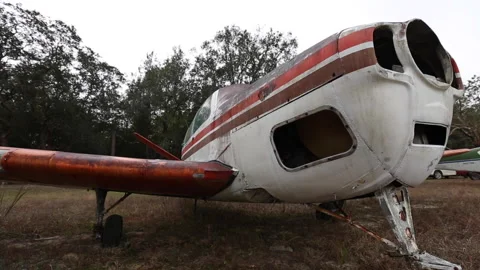 Small Abandoned Plane In Field From Front 스톡 동영상 147005451