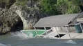 Small abandoned ship wreck at windy rocky mountain cliff 4k or 4k+ Resolution