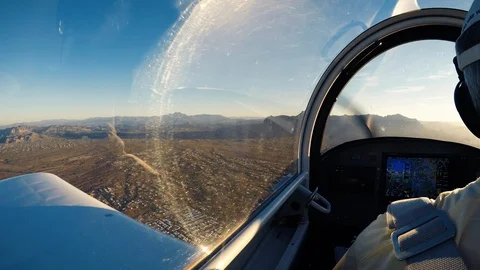Small Airplane Cockpit View of Apache Junction and Superstition Mountains Ari Video stock 101036787
