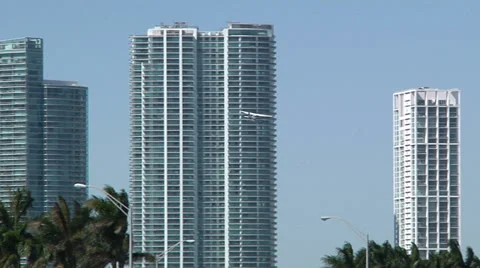 Small airplane flying in Miami Stock Footage 38127839