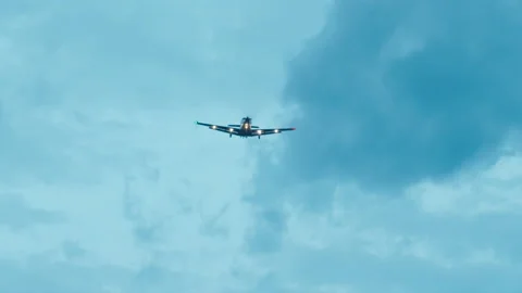 Small Airplane Overhead. Propeller engine. Clouds. Stock Footage 91091793