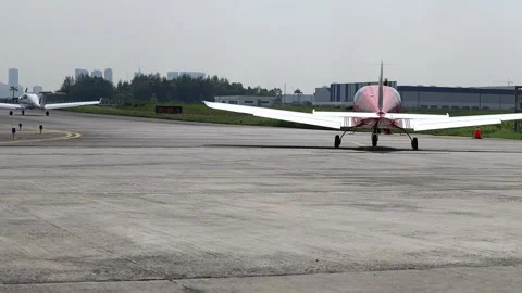 Small airplane ready to take off Stock Footage 251311296