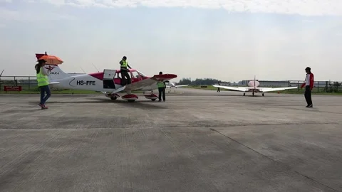 Small airplane ready to take off Stock Footage 251311314