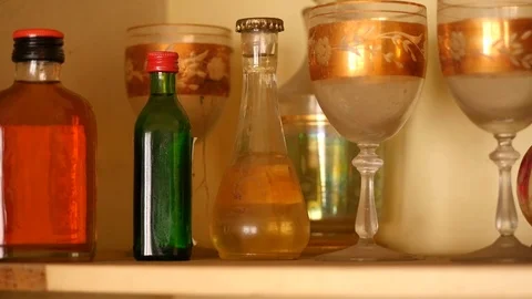Small alcohol bottles in cabinet locker 動画素材 88918484
