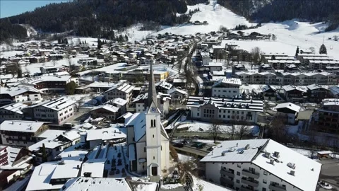 A small alpine town in winter Stock Footage 276132617