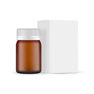 Small Amber Bottle with Packaging Box Side View Stock Illustration