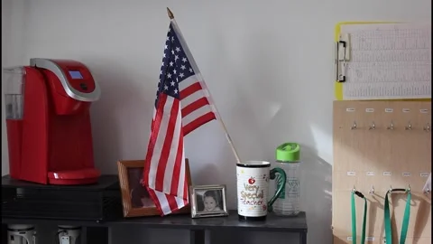 Small american flag in a mug Stock Footage 304371520