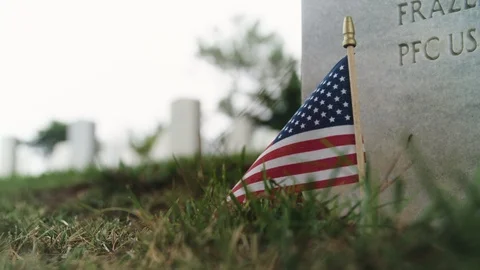 Small American flag placed at gravestone, Fort Rosecrans National Cemetery Stock Footage 114080618