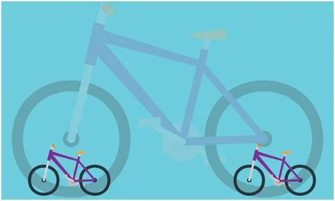 Small and big bicycle on abstract blue background Illustrazione stock