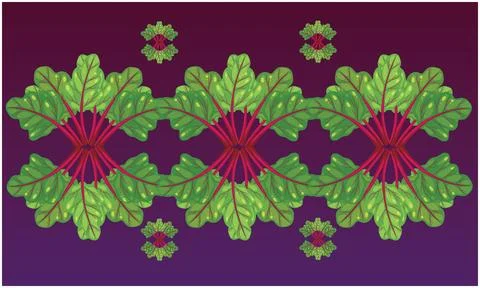 Small and big, red and green leave on dark background Stock Illustration