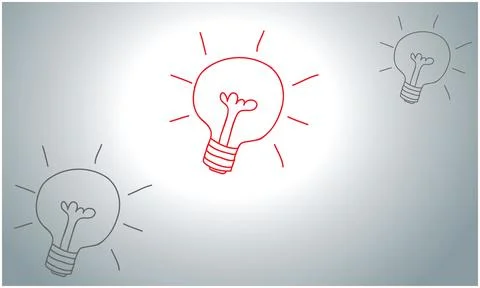Small and big shape of bulb glowing on abstract background Illustrazione stock
