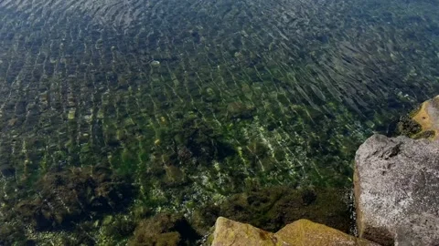 Small and Calm Waves on the Sea with a Few Rocks Stock Footage 237998638