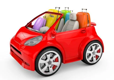 Small and cute red trip car on white background Stock Illustration