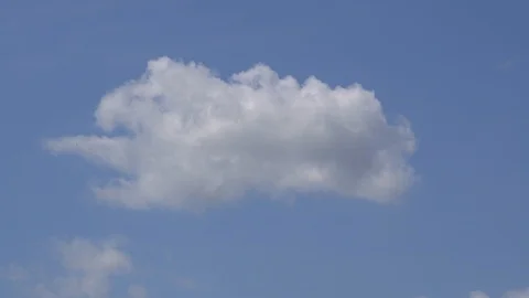 Small and fluffy cumulus cloud is disappearing in the clear blue sky. Video stock 107420248