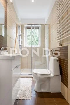 Small and functional bathroom interior Stock Photos