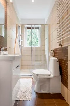 Small and functional bathroom interior Foto stock