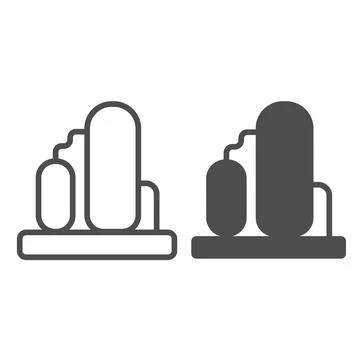 Small and large fuel storage tank line and solid icon, oil industry concept イラスト素材
