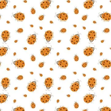 A small and large orange ladybug seamless vector pattern Stock Illustration