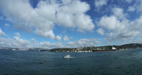 Small and large vessel on the Strait of Istanbul in Turkey Stock Footage 152015722