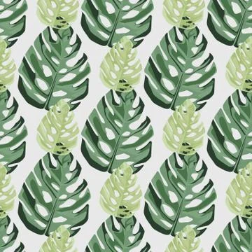 Small and middle monstera leafs elements seamless pattern. Isolated hand draw Stock Illustration