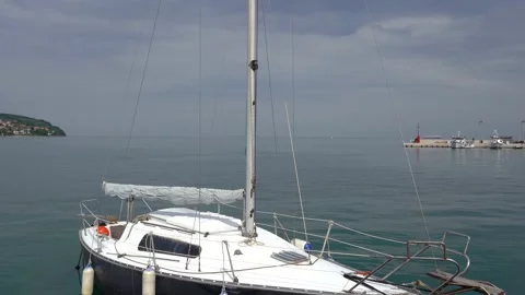 Small and old sailboat docked at Koper marina, Slovenia Stock Footage 156092804