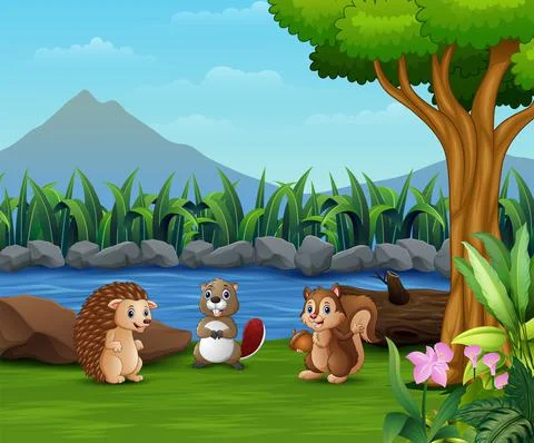 Small animal playing by the river Stock Illustration