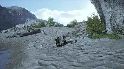 A small animal skull on a sandy surface Illustrazione stock