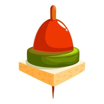 Small appetizer consisting of bread, cucumber, and tomato, held together by a Stock Illustration