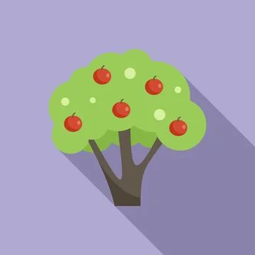 Small apple tree icon flat vector. Farm harvest Stock Illustration