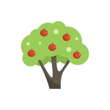 Small apple tree icon flat vector. Farm harvest Stock Illustration