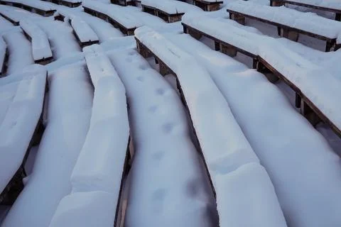 Small architectural forms in winter, covered with snow Stock Photos
