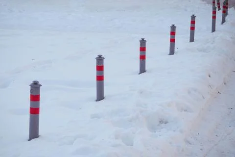 Small architectural forms in winter, covered with snow Stock-Fotos