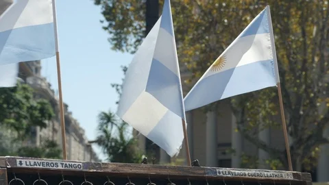 Small Argentinean Flags Waving Close Up 4K Stock Footage 106092288