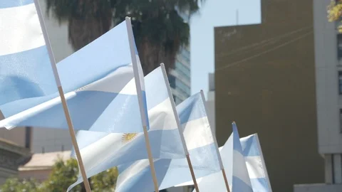 Small Argentinean Flags Waving Close Up 4K Stock Footage 106093966