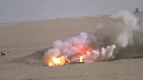 Small Arms Ammunition Demolition explosion Kuwait Stock Footage 84091282