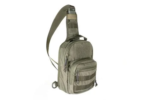 Small army combat rucksack isolated on white background, studio shot Stock Photos