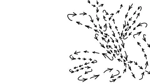 Small arrows on a white background of random movement. Stock Illustration