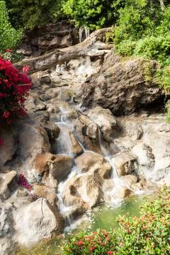 Small artificial falls in park Stock Photos