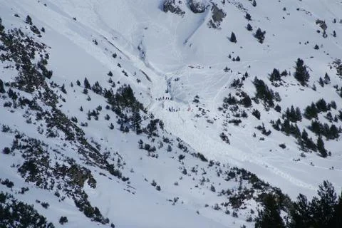 Small avalanche bottom view, torla resort,spain Stock Photos