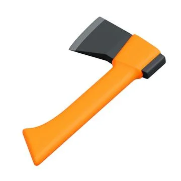 Small axe with bright orange handle, isolated on white background, 3D render Stock Illustration