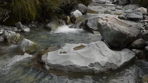 Small, babbling mountain stream in Mount Cook NP, New Zealand. Stock Footage 148448337