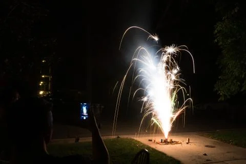 Small backyard firework show Stock Photos