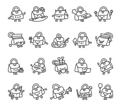 Small bag character set featuring expressions Illustrazione stock