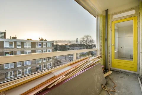 A small balcony in an apartment under construction Stock Photos