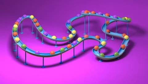 Small balls roll along the marble run Illustrazione stock